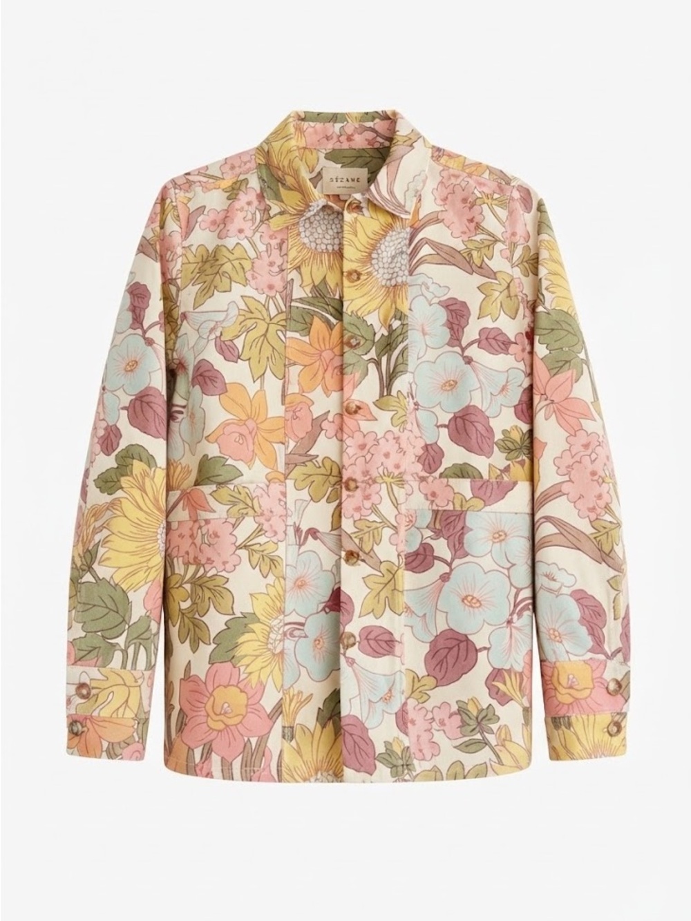Sézane Will Jacket Pastel Garden Floral Print in Cotton Denim Super Rare Size XS